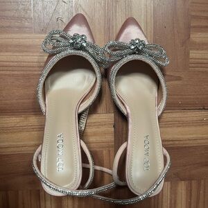 Pink mauve bow detail satin heels